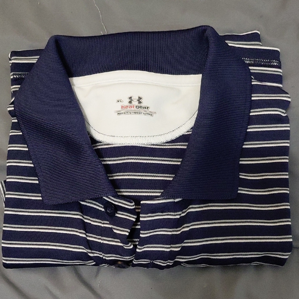 Under Armour Navy and White Striped Polo Shirt